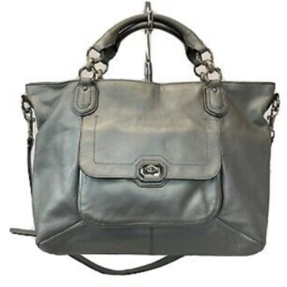 Coach Izzy Turnlock Leather Satchel Bag Silver